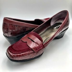 ALIA DARK RED LOW HEEL COMFORT CLOSED TOE SHOES